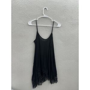 T/O Sweaters Womens Tank Top Tunic Medium Black Spaghetti Strap Lace Bottom